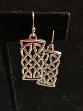 Celtic Knot Drop Earrings - Silver Tone